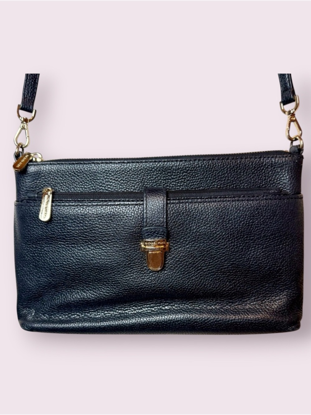 Michael Kors Black Pebbled Leather Crossbody Bag with Removable Leather Clutch